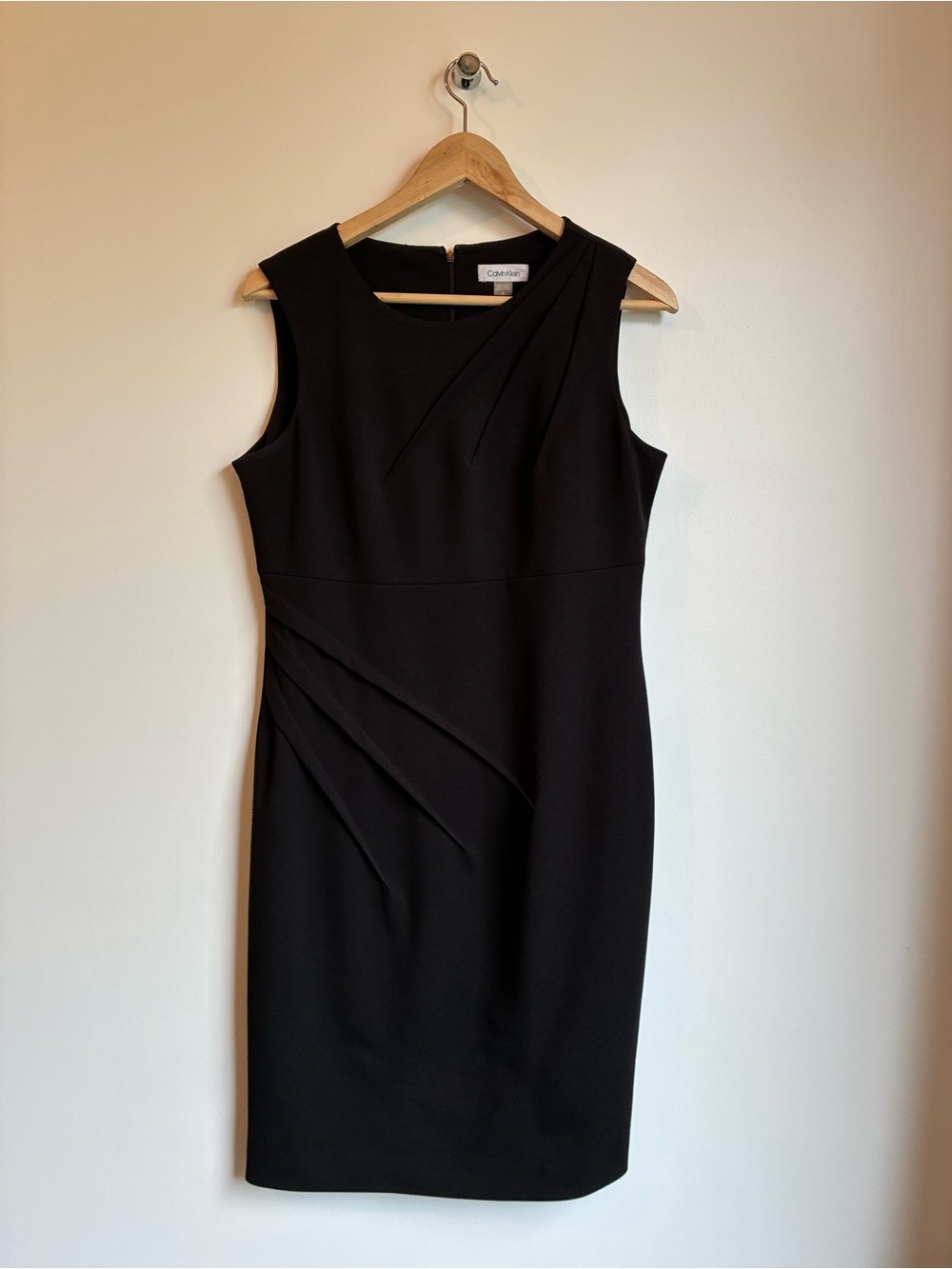 Calvin Klein Black Asymmetric Ruffle Pleated Sheath Dress 10